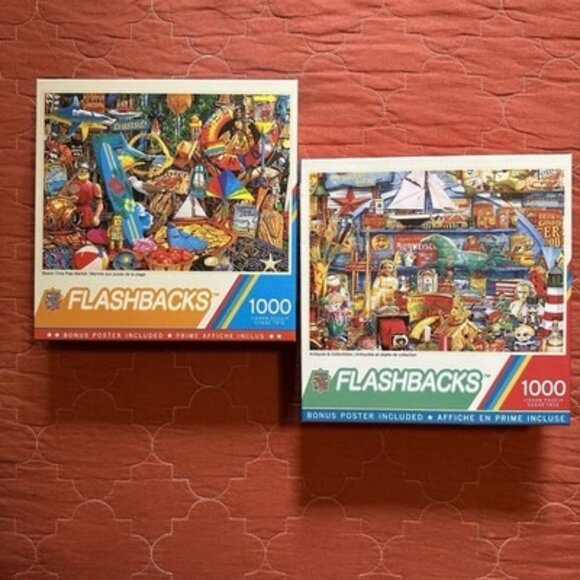 Lot Of Two Flashbacks 1000 Piece Puzzles Colorful Beach Antiques Collectibles - Picture 1 of 5